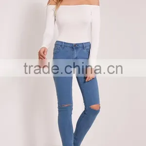 Long Sleeve Jumpsuit With High Leg Cotton Soft Basic White Off Shoulder Sexy Thong Bodysuit thumbnail-4