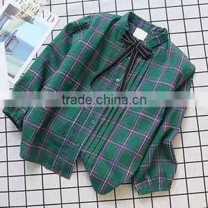 2-8 Years 2017 New Wholesale Autumn Cotton Full Sleeve Bow Plaid Girls Blouses thumbnail-3