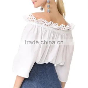 2017 OEM Semi-sheer Loose Off-shoulder Neckline London Lace Blouse thumbnail-4