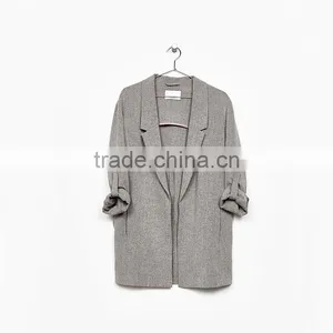 Career Ladies Medium Length Loose Fit Solid Linen Spring Blazers Womens thumbnail-5