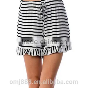 Fashion Summer Women Stripe Rufflt Trim Shorts thumbnail-1