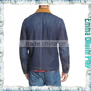 Fashion Dark Blue Male Suede Collar Short Denim Jacket thumbnail-2