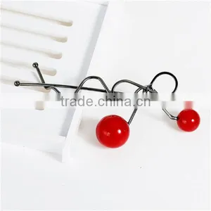 New Fashion Wave Gunmetal With Red Cherry Acrylic Beads Hair Clips thumbnail-1