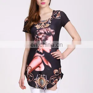 160g Qmilch Fabric Black Small Beauty Pattern Short Sleeve Women Fashion Shirt Tops thumbnail-4