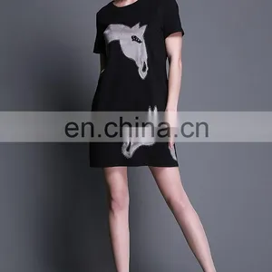 Short Sleeve Patch Embroidery Horse New Ladies Dress thumbnail-6