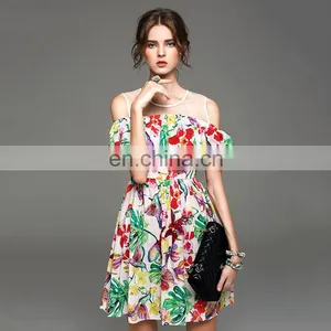 Ladies Cold Shoulder Cute Dress Casual Dress With Frill High Quality Dress thumbnail-1