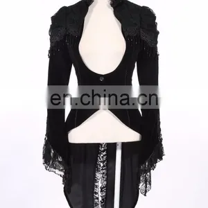 Gothic Velvet Swallow Tale Jacket With Laces and Beads thumbnail-1