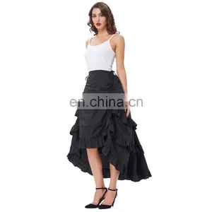 Belle Poque Retro Vintage Gothic Womens Costume Cotton Black High Low Skirt BP000222-1 thumbnail-5