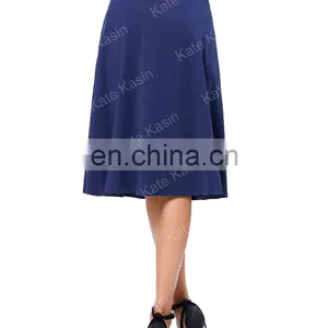 Kate Kasin Occident Women's High Stretchy Navy Cotton High Waist A Line Flared Skirt KK000279-2 thumbnail-3