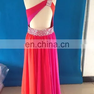Special Design 2017 Real Picture Elegant Three-color One Shoulder A-line Evening Dress Long Chiffon With Crystal Party Dress thumbnail-3