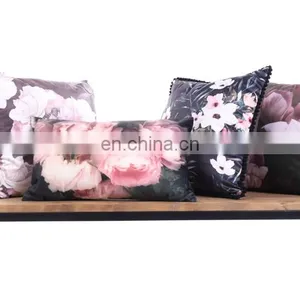 3D Flower Colorful Printed Decorative Pompom Linen Square Cushions Cushion for Chair Sofa thumbnail-6