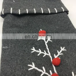 Wholesale Decorative Felt Embroidery Christmasa Tree With Red Pompom Christmas Socking for Christmas thumbnail-3