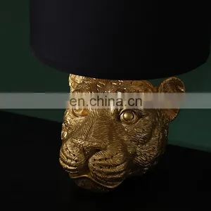Leopard Head Shape Animal Statue Modern Gold Desk Decoration Cheap Unique Nightstand Lamps for Hotel Office thumbnail-4