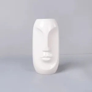 New Nordic Feel Good White Grey Human Face Ceramic Vase For Office Decoration Garden Flower Decor thumbnail-5