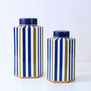 European Simple Style Blue and Brown Mixed-color Column Painting Ceramic Flower Vases For Home Decoration thumbnail-4