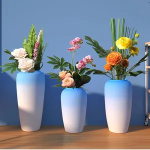 Mediterranean European Elegant Morandi Blue White Tall Ceramic Vase For Hallway Decor thumbnail-3