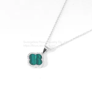 S925 Sterling Silver Four-leaf Clover Necklace Female Agate Zircon Pendant Simple Style Necklace thumbnail-1