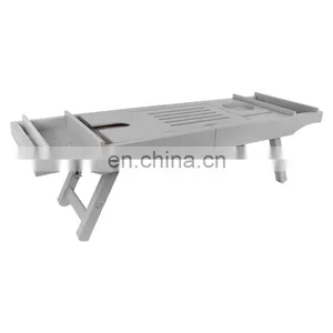 Design Wood Bamboo Silver Luxury Bathtub Caddy Bamboo Bath Tub Tray With Extending Sides Shower Organizer thumbnail-1