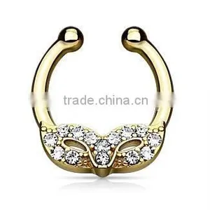 Masked Ball CZ Crystal Fake Septum Clicker Nose Piercing Body Jewelry thumbnail-3