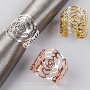 Wholesale Gold And Silver Colored Metal Napkin Ring With Flower Design thumbnail-1