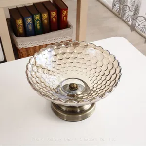 Candy Glass Fruit Cake Dish Set Luxury Gold Frame Serving Dry Fruit Decoration Dried Glass Fruit Tray thumbnail-2