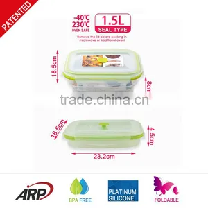 1500ml Foldable Silicone Food Container With PP Lid , Platinum Silicone, BPA FREE, FDA, LFGB, DGCCRF thumbnail-1