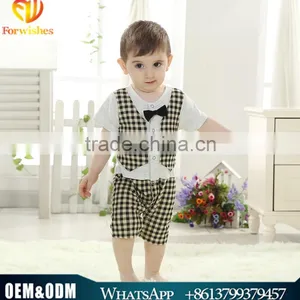2016 Summer Baby Boy Handsome Modeling Fake Vest Kids Boy Tie Bow Baby Romper Children Boy Junpsuits thumbnail-1