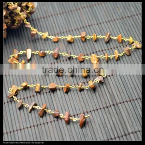 LFD-005C ~ Wholesale Gold Plated Wire Wrapped Freeform Tiger's Eye Chips Chain Gemstone Beaded Jewelry Finding thumbnail-2