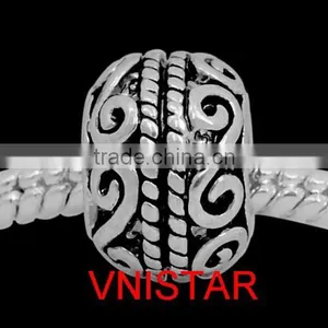 Vnistar Silver&antique Silver Plated European Large Hole Metal Bead With Swirl Stamped Fit for European Bracelet Size in 9*12mm thumbnail-1