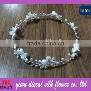 Bridal Fabric and Lace Flower Garland Jewelry Crown thumbnail-1