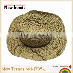 Natural Color Handmade Paper Straw Wild Trim Floppy Hat for Summer thumbnail-1