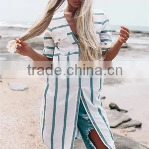 2016 Ladies Stripe Overcoat Women Long Top and Beach Wear thumbnail-2