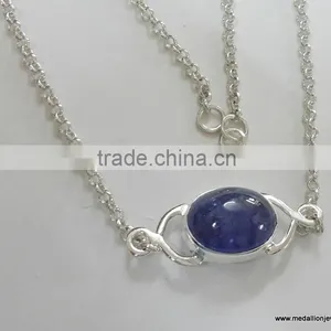 Tanzanite Oval Cabochon 925 Solid Sterling Silver Necklace, Designer Sterling Silver Gemstone Necklace, Gemstone Necklace thumbnail-1