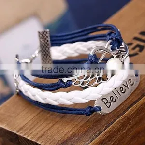 NEW Infinity Dream Skull Wings Friendship Antique Silver Leather Charm Bracelet thumbnail-3