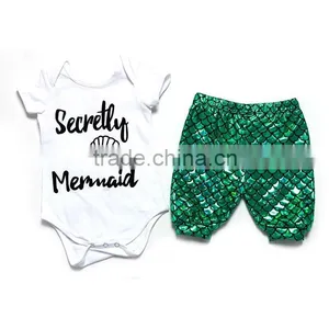 Newborn Baby Clothes Baby Bodysuit With Capri in Set Mermaid Outfits thumbnail-4