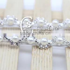NEW Grosgrain Ribbon Baby Headbands Boutique Crystal Rhinestone +girls Elastic Hair Bands+pearl Hair Accessories for Kids thumbnail-4