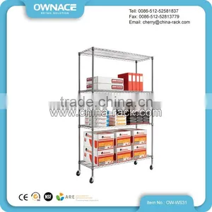 Chrome 4 Layers Easy Assemble Wire Shelf Rack With Wheels thumbnail-2