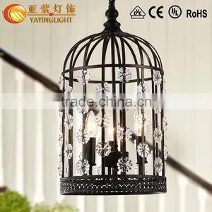 Retro Iron Art Birdcage Crystal Pendant Candle Chandeliers With Edison Bulb thumbnail-1