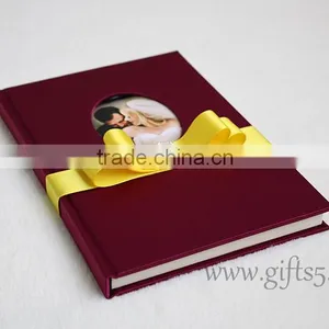 Elegant Red Violet Silk Covor Wedding Guest Book With You Own Photo thumbnail-3