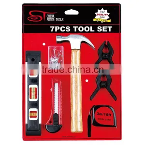 7pcs Hammer, Level, Measure Tape, Classic Home Tool Kit thumbnail-1