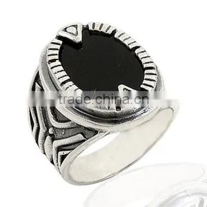 925K Sterling Silver Onyx Men Ring thumbnail-1