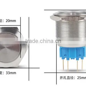 25mm Stainless Steel Latching 2NO2NC Ring Illuminated LED Metal Push Button Switch thumbnail-2