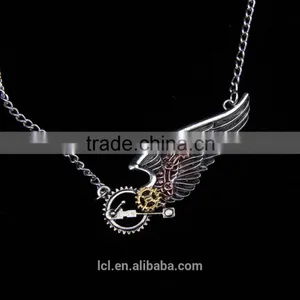 2015 Yiwu Fashion Jewelry Hot Sale New Design Steampunk Necklace Gear Steam Angel Wing Necklace Statement Necklace thumbnail-1