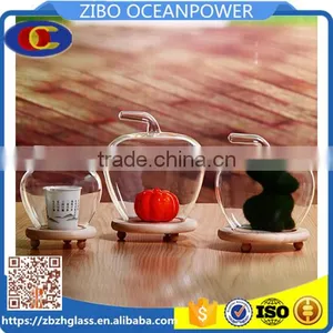 Clear Globes Glass Vase Glass Landscape Bottle Apple Shape Wood Stand thumbnail-1