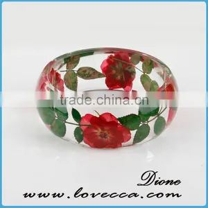 Europe Style Handmade High-bright Pressed Real Dried Flower Clear Resin Bangle Bracelet thumbnail-1