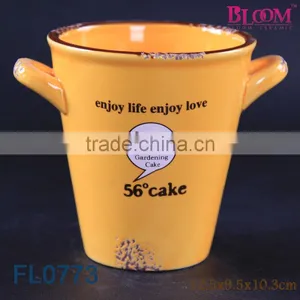 Orange Ceramic Planter Pot,garden Pot With Two Ears thumbnail-1