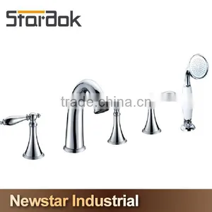 Star.aok 2-Handle Deck-Mount Roman Tub Faucet With Handheld Shower in Brushed Nickel thumbnail-2