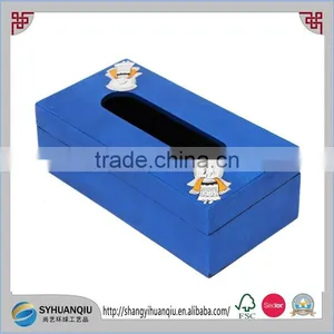 China Factory Hot Sell Wooden Paper Holder Bule Painted Wooden Tissue Box CN thumbnail-1