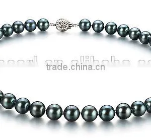 Simple AA 8-9mm Black Round Japanese Akoya Pearl Necklace thumbnail-1