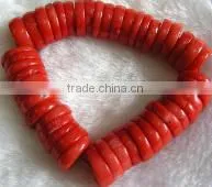 Wholesale 7" 13mm Red Flat Round Natural Coral Stone Bead Bracelet thumbnail-1